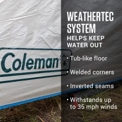 Coleman 4-Person Cabin Tent With Enclosed Weatherproof Screened Porch, Evergreen -Coleman 2000035607 Congaree ATF 3 1 3