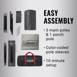 Coleman 4-Person Cabin Tent With Screened Porch, Evergreen -Coleman 2000035607 Congaree ATF 6 1 1