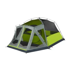 Coleman Skydome™ 4-Person Camping Tent With Screen Room, Rock Grey -Coleman 4P DmScrnPrch RckGry 2 FrontAngleLeft FlyOff WindowsDown