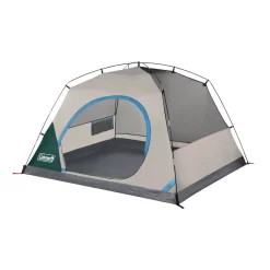 Coleman Skydome™ 4-Person Camping Tent With Full-Fly Vestibule, Evergreen -Coleman 4P DmVstblFllFly Evrgrn 3 FrontAngle FlyOff DoorOpen