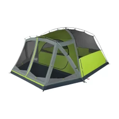 Coleman Skydome™ 6-Person Camping Tent With Screen Room, Rock Grey -Coleman 8P DmScrnPrch RckGry 2 FrontAngleLeft FlyOff WindowsDown
