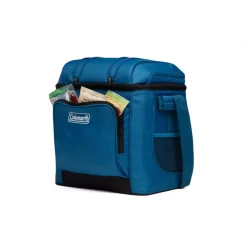 Coleman CHILLER™ 30-Can Soft-Sided Portable Cooler -Coleman Chiller 30 Soft Cooler With Liner Deep Ocean 2158132 3 4 Angle With Front Pocket Propped 0003 v2